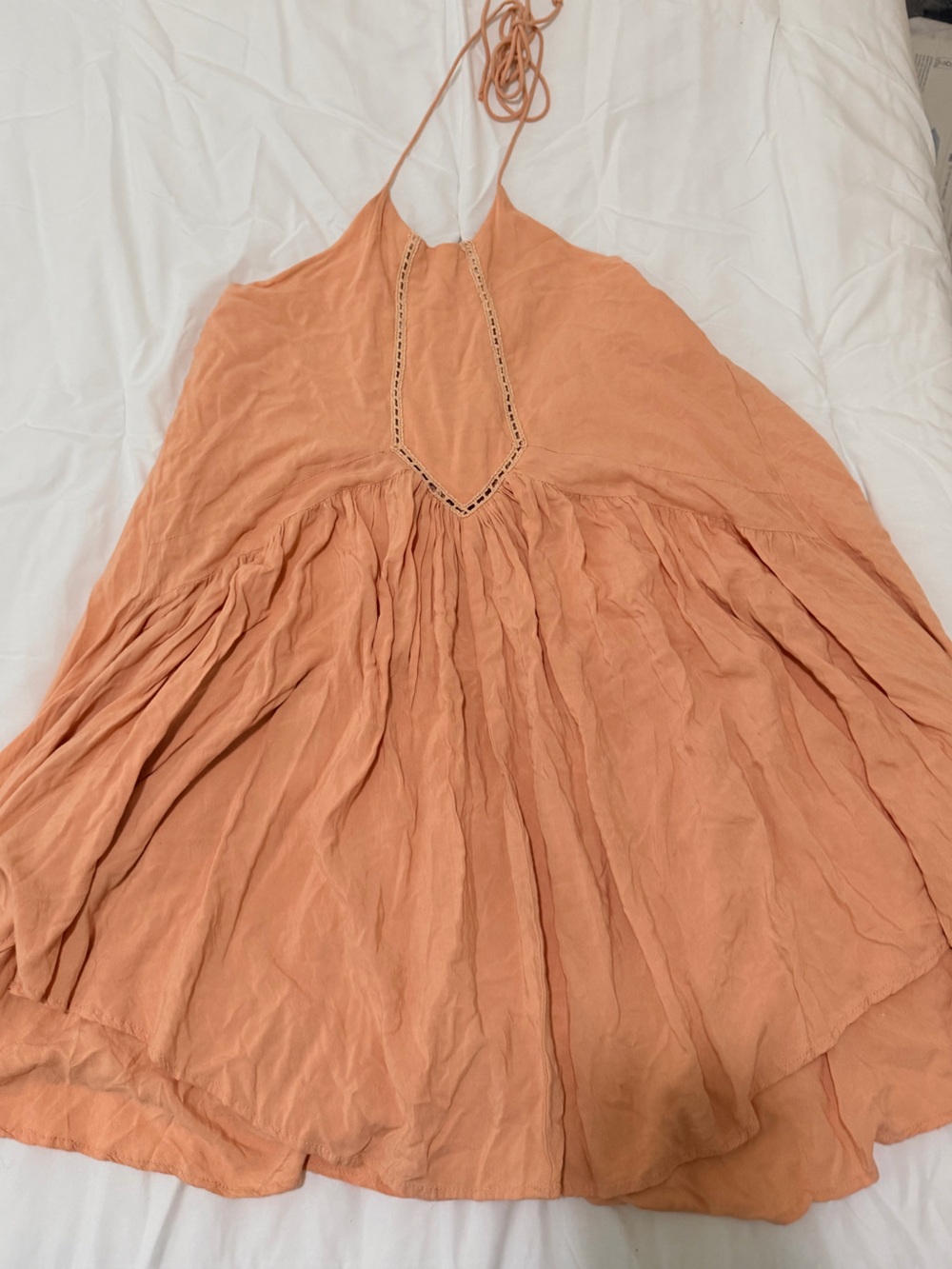 Boutique By Together Peach Halter Mini Dress | Size Large | Boho Beach